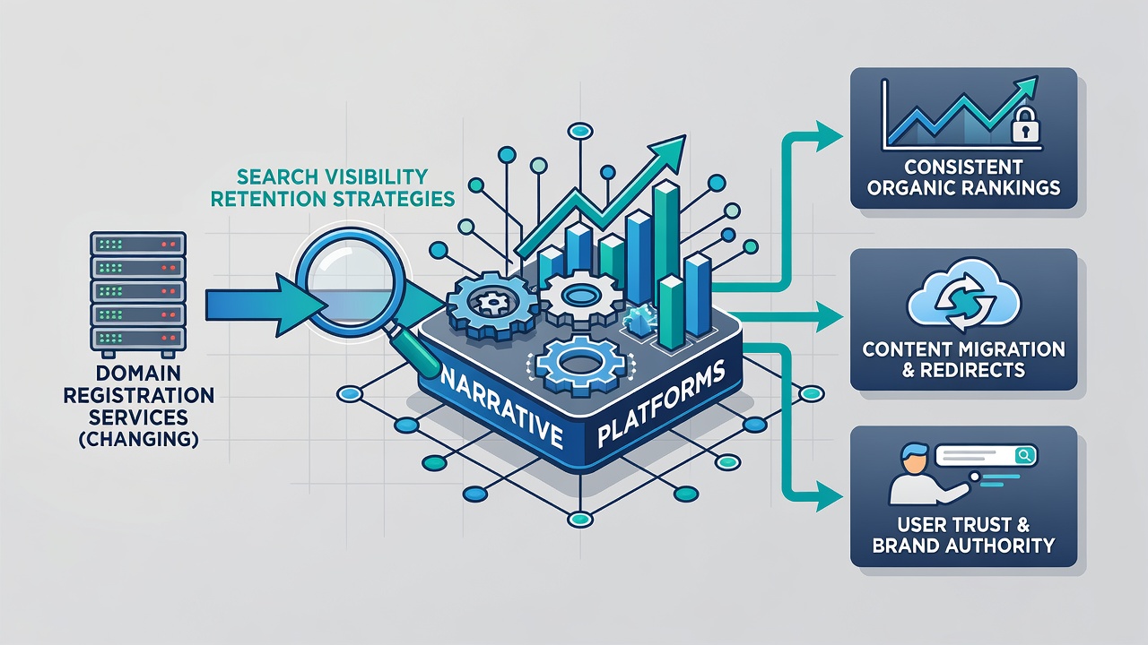 Diagram showing search visibility recovery timeline after domain service updates