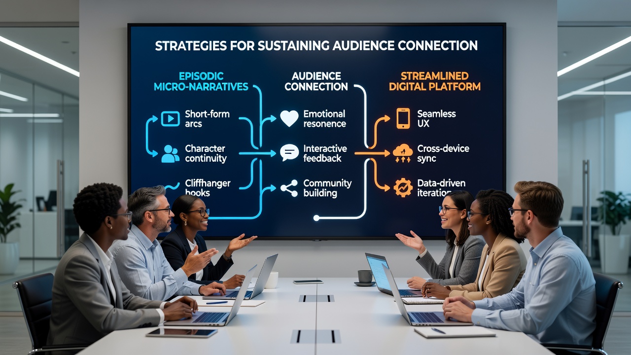 Audience metrics dashboard displaying engagement patterns across episodic content series on a minimalist storytelling service