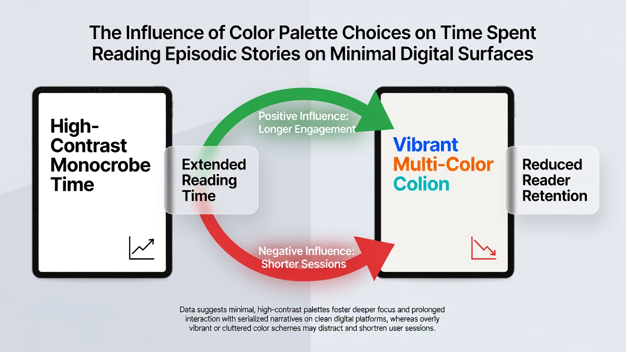 Side-by-side comparison of two minimal digital story interfaces using different color palettes and their effect on text readability during extended reading